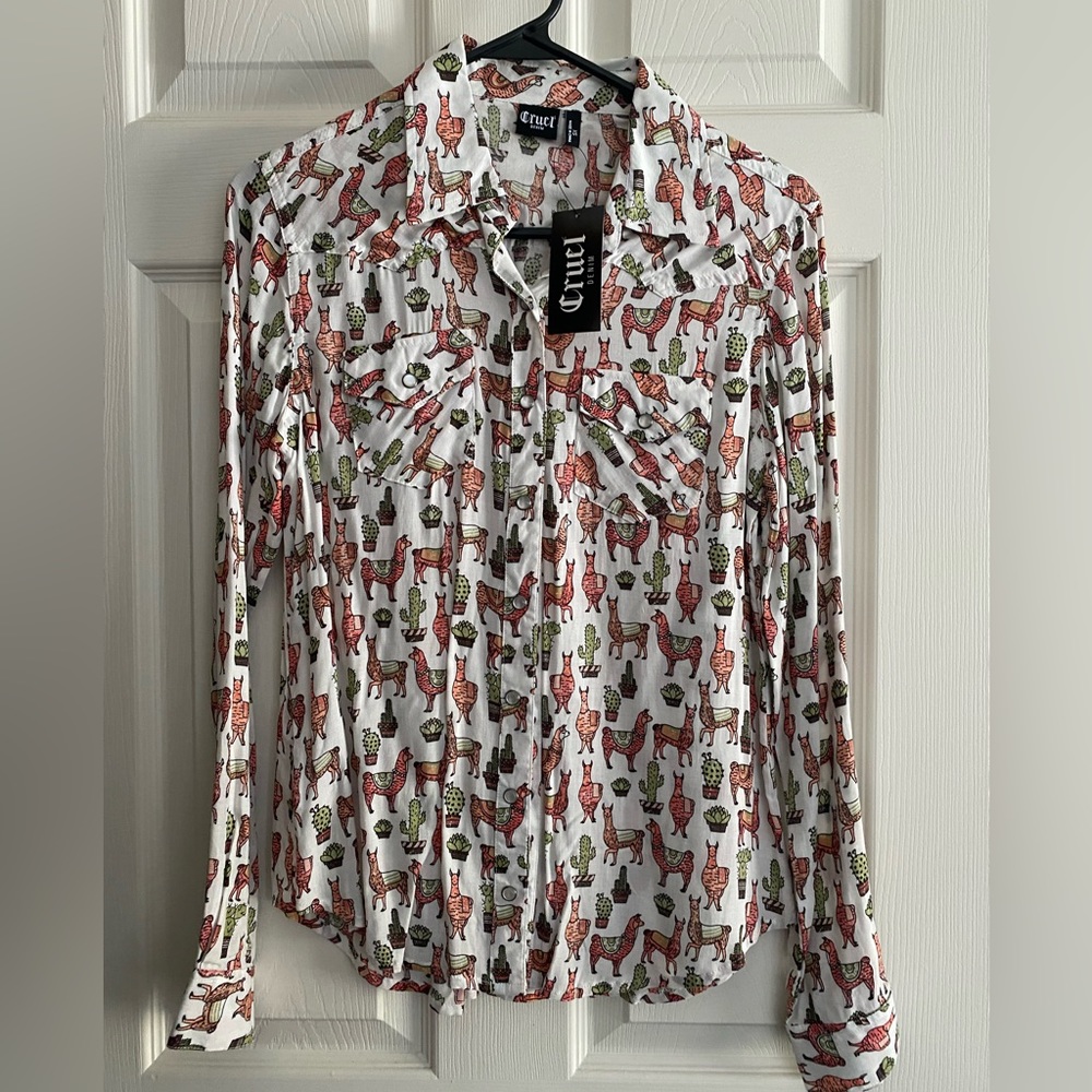 NWT Cruel Girl llama western/rodeo shirt